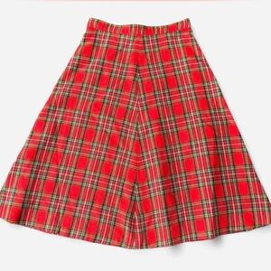 Classic vintage red plaid midi skirt with a timeless plaid print.